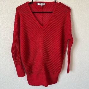 Jennifer Lopez Red V-Neck Sweater with Textured Knit and glitter, Christmas